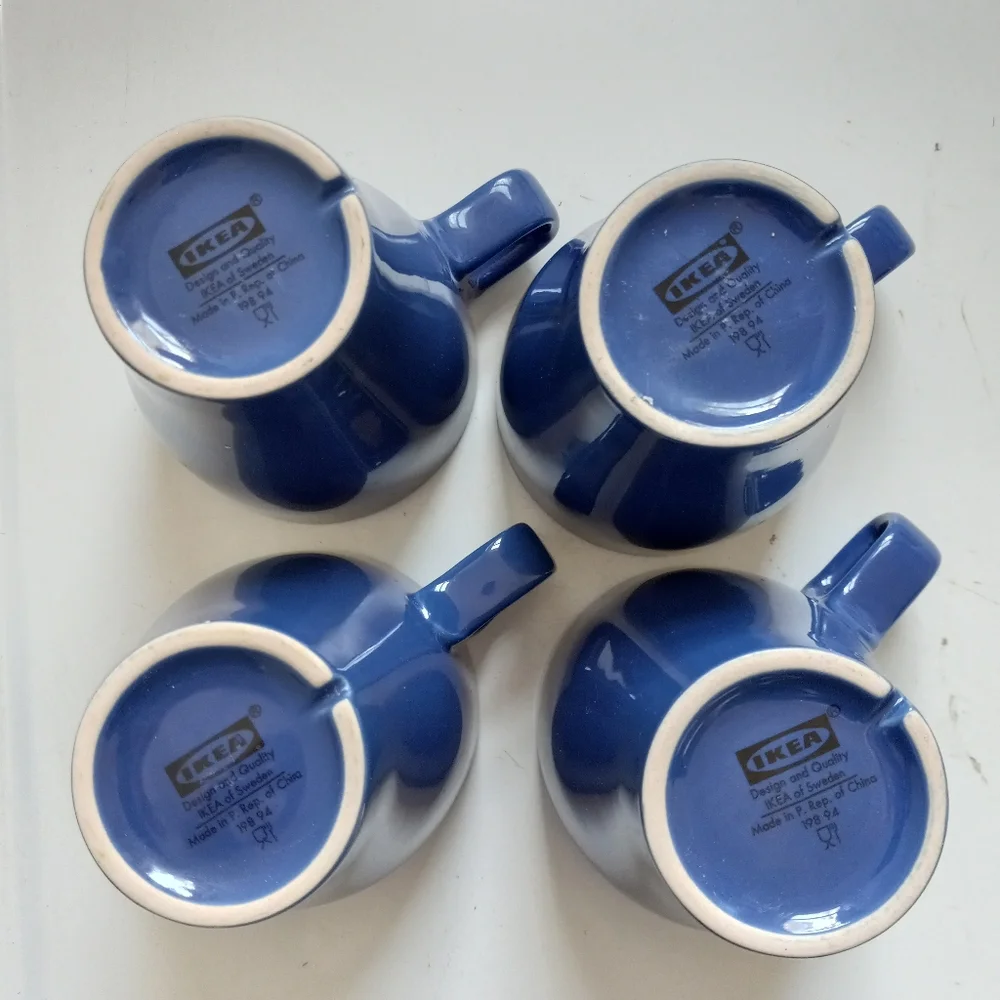 IKEA Fargrik Stackable Coffee Tea Mugs Stoneware Blue Set of 4